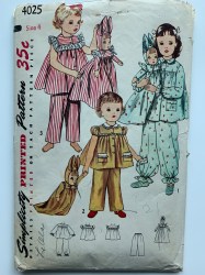4025  SIMPLICITY 1952  2 PC PAJAMAS, LAUNDRY BAG DOLL PATTERN SZ 4 or 6